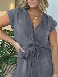 Full Size Tie Waist Cap Sleeve Romper Plus Size 100100206780989 60 Affordable Fashion Under $100 Jerry's Apparel 