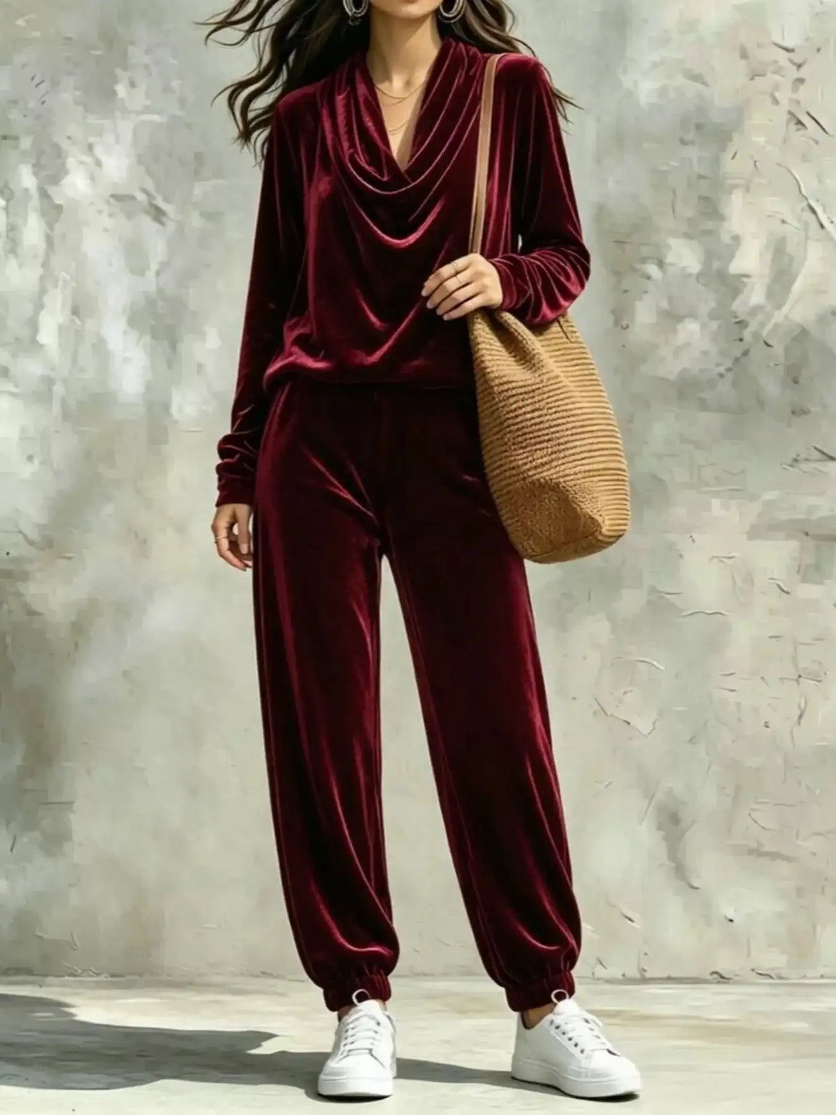 Full Size Velvet Cowl Neck Top and Pants Set Plus Size 101001490771294 53 Affordable Fashion Under $100 Jerry's Apparel 