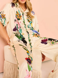 Printed Button Up Shirt and Pants Set