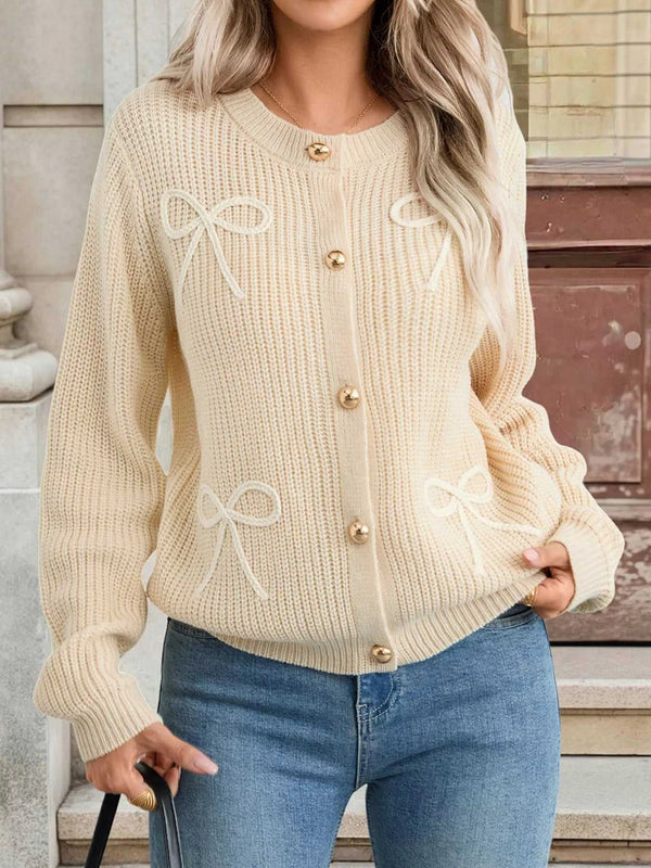 Bow Button Up Long Sleeve Cardigan 100100689629208 66 Affordable Fashion Under $100 Jerry's Apparel 