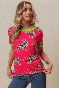 BiBi Big Tiger Print Jersey Contrast Ringer Top 100100215151725 27 Affordable Fashion Under $100 Jerry's Apparel 