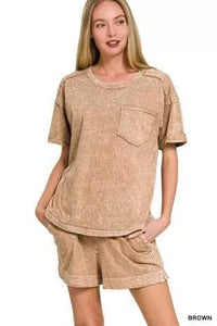 Zenana Halo Snow Washed Exposed Seam Top & Shorts Set 100100336301961 45 Affordable Fashion Under $100 Jerry's Apparel 