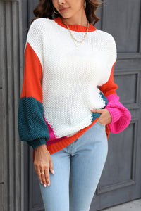 Angel Wings Color Block Round Neck Drop Shoulder Sweater