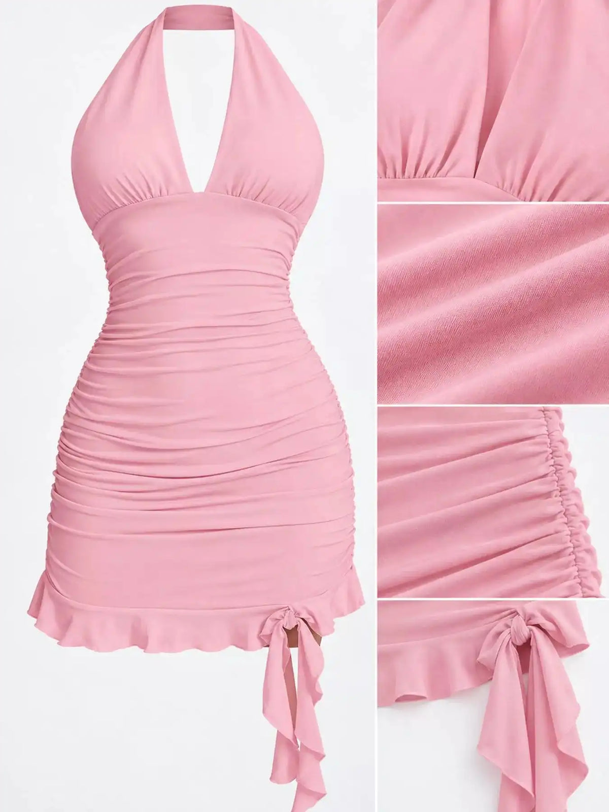 Ruched Halter Neck Bodycon Mini Dress 101001241020171 35 Gifts for Her Jerry's Apparel 