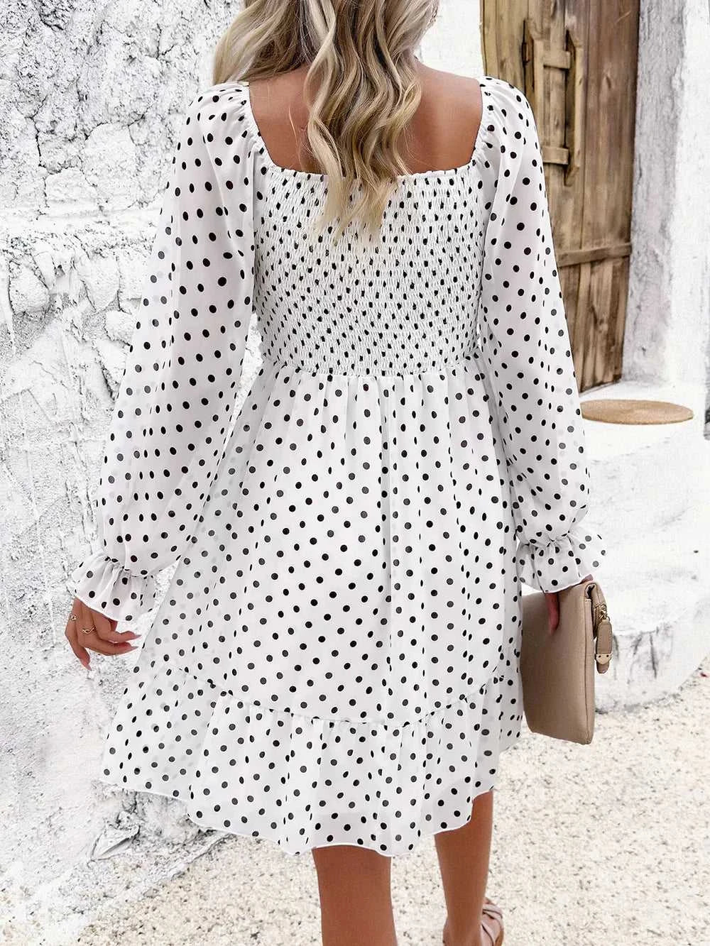 Devine Smocked Polka Dot Long Sleeve Dress 100100845229368 44 Affordable Fashion Under $100 Jerry's Apparel 