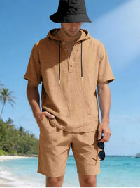 Men's Full Size Casual Short Sleeve Hooded Top & Shorts Set Plus Size 100400516300519 42 Gifts for Him Jerry's Apparel 