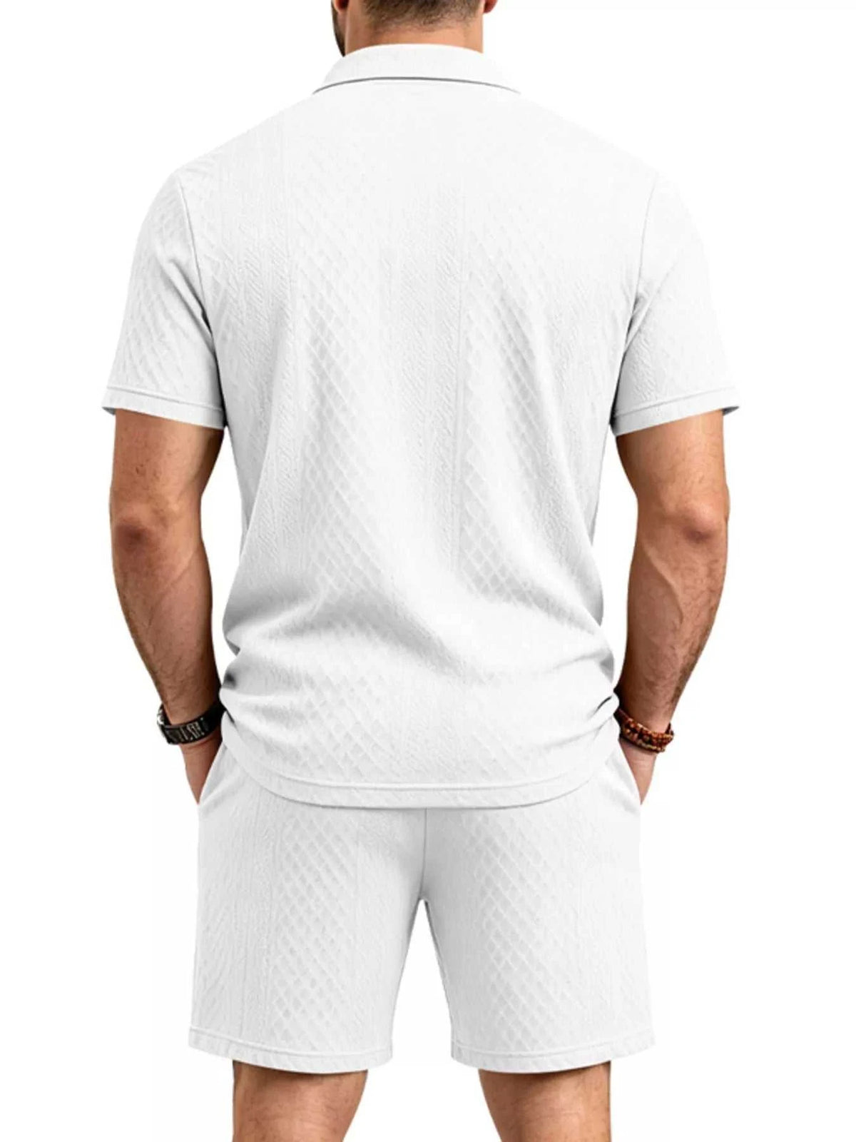 Men's Full Size Textured Short Sleeve Polo and Shorts Set Plus Size 100400456225326 35 Men's Sets Jerry's Apparel 