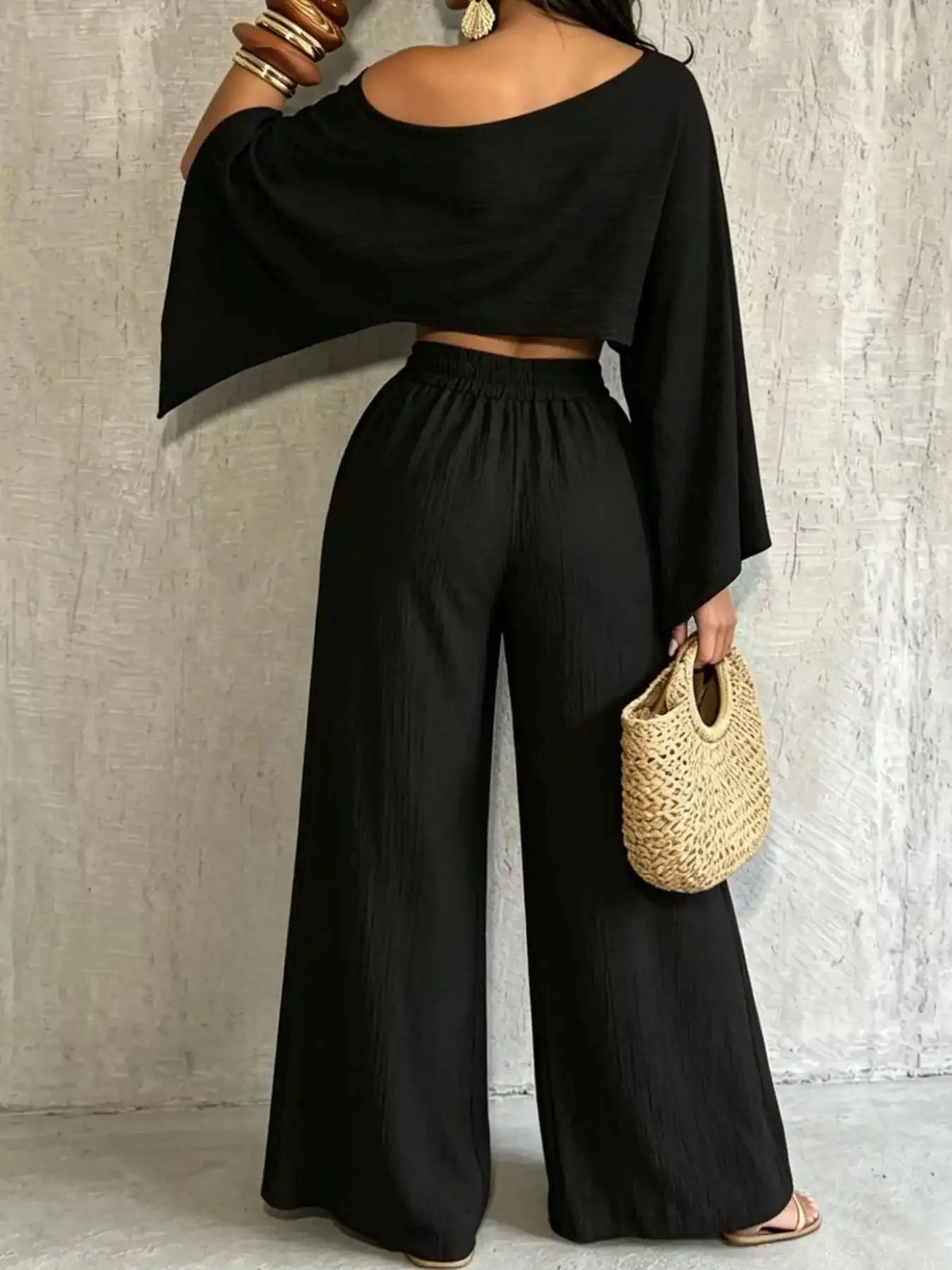 Boat Neck Crop Top and Wide-Leg Pants Set 101001634822589 57 Affordable Fashion Under $100 Jerry's Apparel 