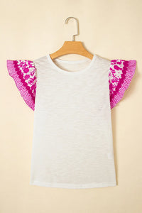 Ruffled Round Neck Cap Sleeve Blouse