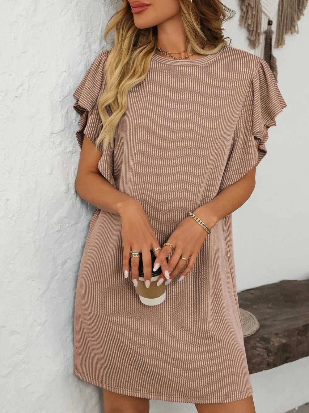 Mandy Ruffled Round Neck Short Sleeve Dress 100100862091074 26 Affordable Fashion Under $100 Jerry's Apparel 