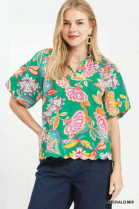 Umgee Mix Floral Print Scallop Hem Blouse 100100293621635 47 Affordable Fashion Under $100 Jerry's Apparel 