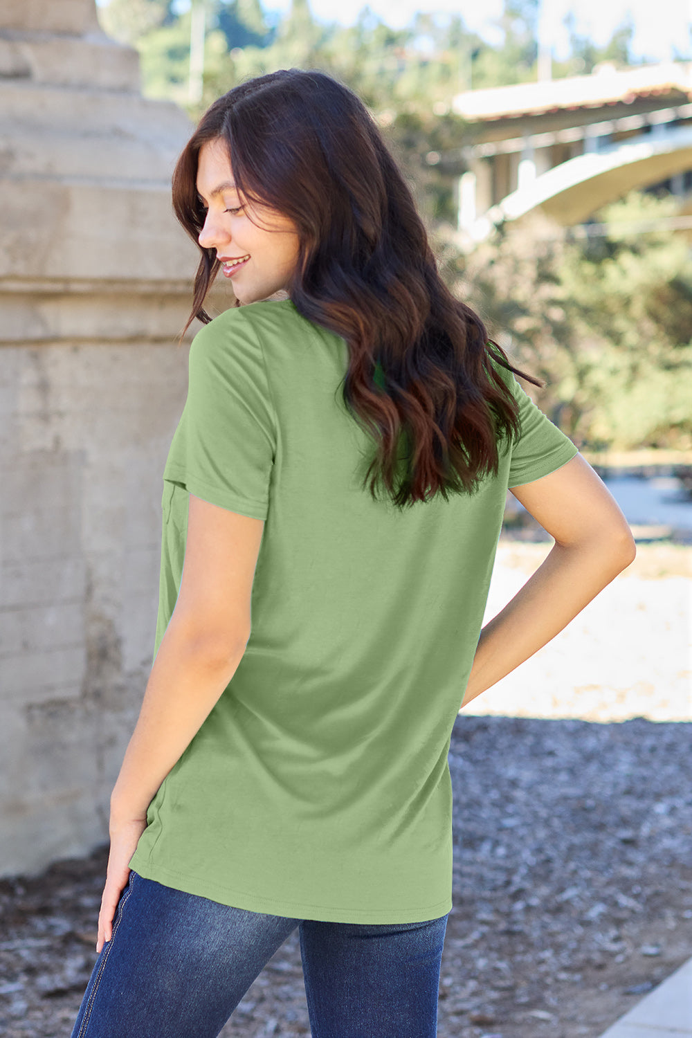 Bamboo Full Size  V-Neck Short Sleeve T-Shirt