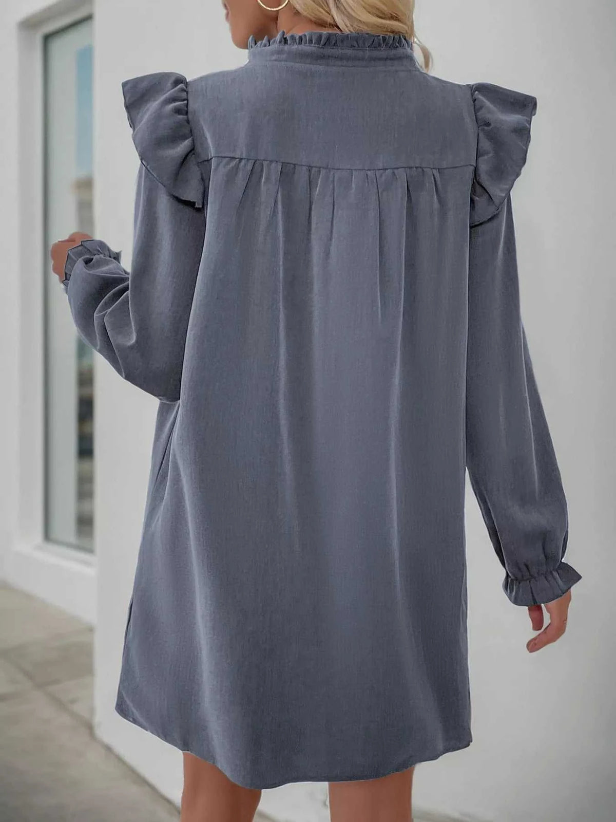 Ruffled Notched Flounce Sleeve Dress 100100408732594 42 Affordable Fashion Under $100 Jerry's Apparel 