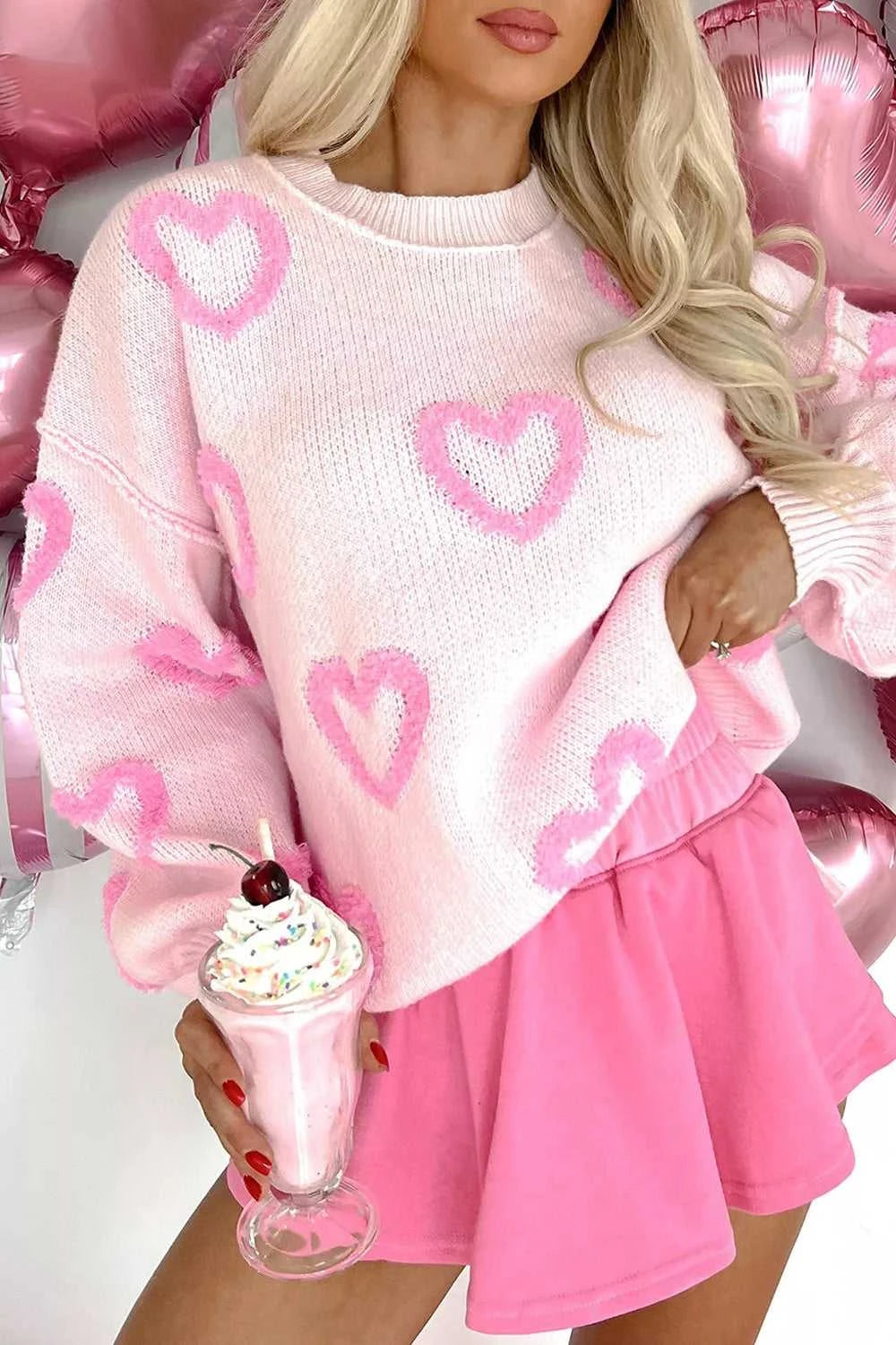 Heart Shape Bubble Sleeve Baggy Sweater 100100868213065 63 Affordable Fashion Under $100 Jerry's Apparel 