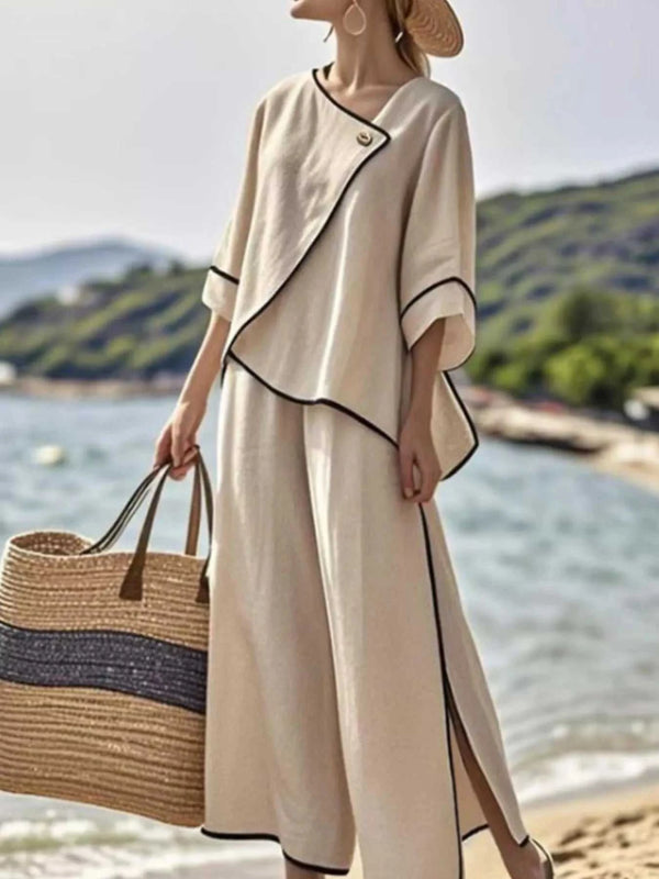 Full Size Contrast Trim Top and Wide Leg Pants Set Plus Size 101001301855619 43 Affordable Fashion Under $100 Jerry's Apparel 