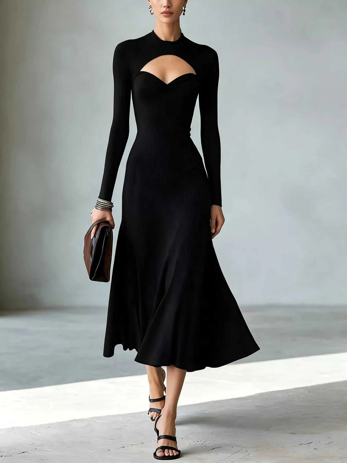 Full Size Mock Neck Cut-Out Long Sleeve Midi Dress Plus Size 101001217973891 41 Affordable Fashion Under $100 Jerry's Apparel 