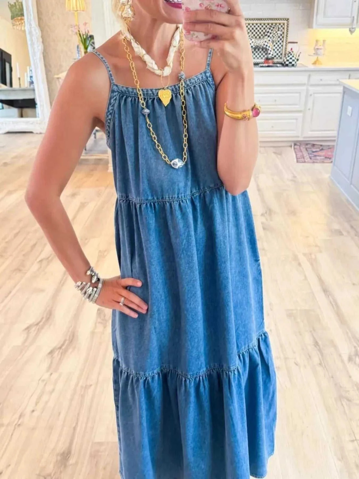 Full Size Tiered Ruffle Hem Denim Dress Plus Size 100100310583180 57 Gifts for Her Jerry's Apparel 