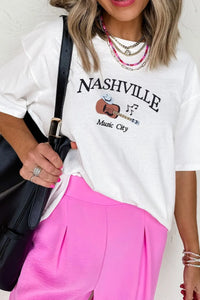 Guitar NASHVILLE Music City Print Crewneck Tee