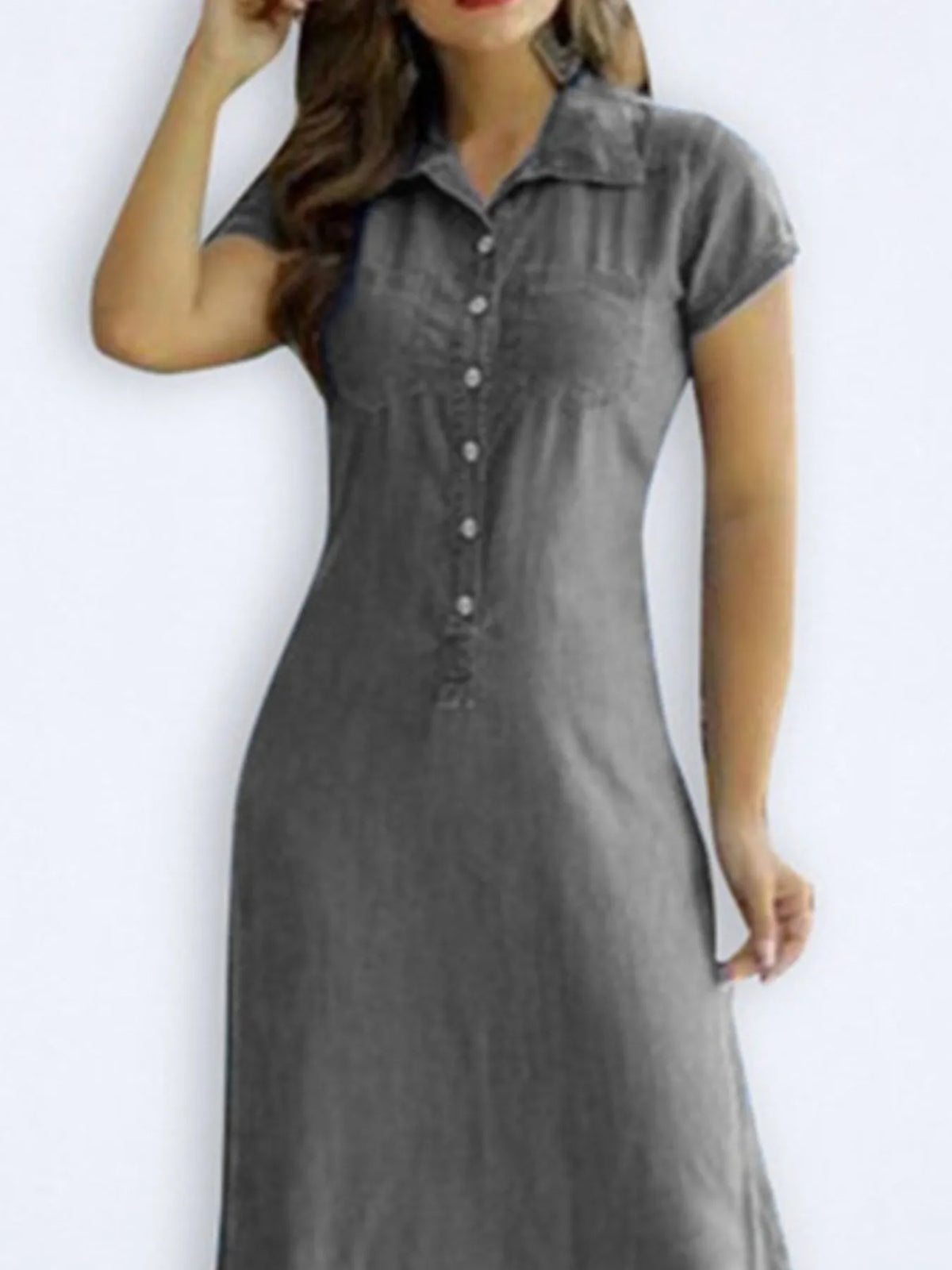 Full Size Button Front Denim Maxi Dress with Side Slit Plus Size