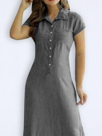 Full Size Button Front Denim Maxi Dress with Side Slit Plus Size