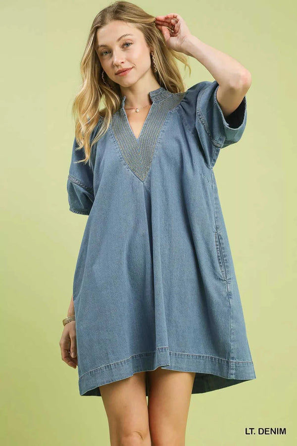 Umgee Denim Mini Dress with Contrast Thread 100100334611597 53 Affordable Fashion Under $100 Jerry's Apparel 