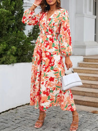 Floral Long Sleeve Wrap Midi Dress