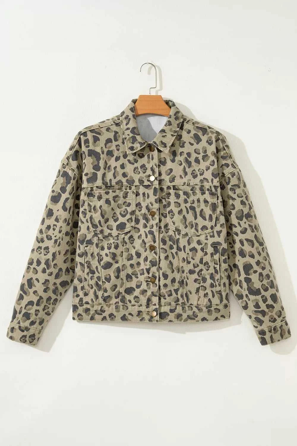 Leopard Print Seam Detail Button Down Denim Jacket 101003575830164 88 Affordable Fashion Under $100 Jerry's Apparel 