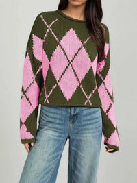 Argyle Pattern Knit Dropped Shoulder Sweater 100100844660276 45 Affordable Fashion Under $100 Jerry's Apparel 