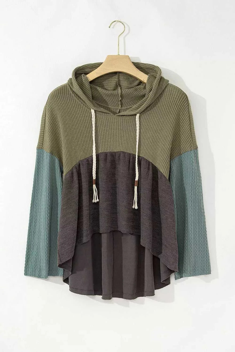 Color Block Waffle Knit Raw Hem Hoodie 100100959651354 43 Affordable Fashion Under $100 Jerry's Apparel 