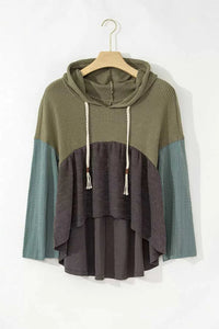Color Block Waffle Knit Raw Hem Hoodie 100100959651354 43 Affordable Fashion Under $100 Jerry's Apparel 