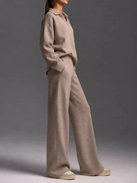 Polo Collar Top and Wide-Leg Pants Set 101001876960393 74 Affordable Fashion Under $100 Jerry's Apparel 