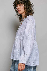POL Lace Eyelet Long Sleeve Cotton Blouse 100100414481960 66 Affordable Fashion Under $100 Jerry's Apparel 