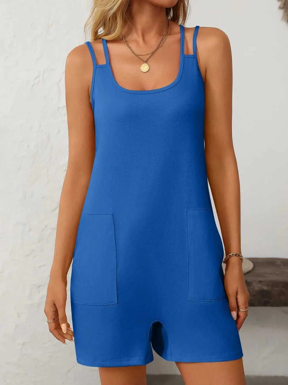 Mandy Scoop Neck Spaghetti Strap Romper with Pockets 100100090511403 24 Affordable Fashion Under $100 Jerry's Apparel 