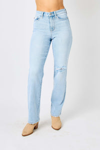 Full Size High Waist Distressed Straight Jeans