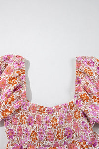 Floral Square Neck Knotted Ruffle Midi Dress