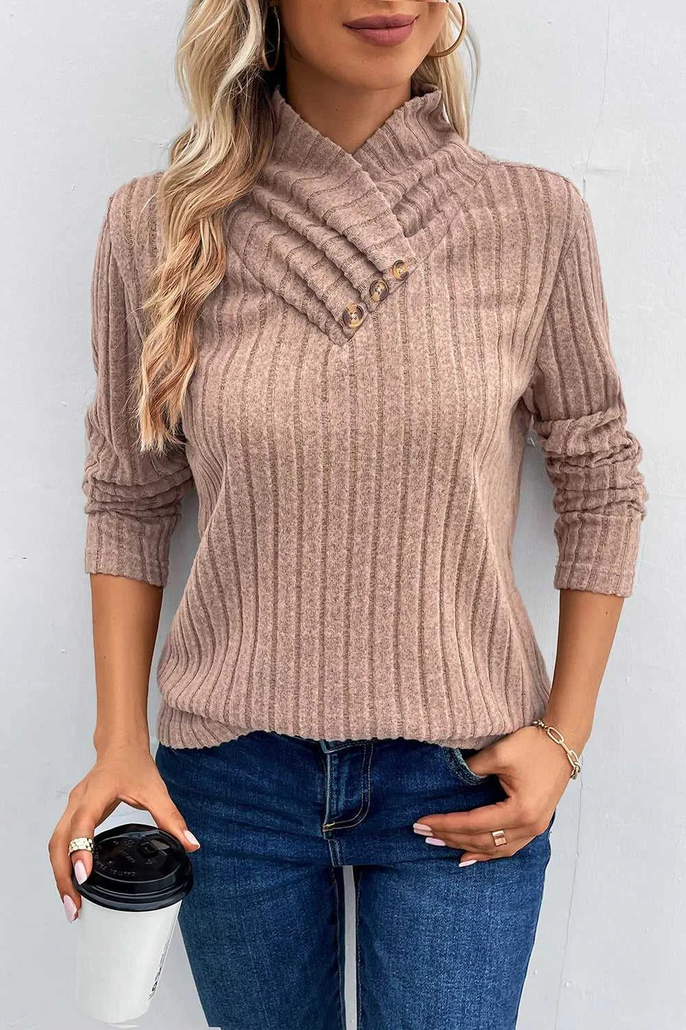Perfee Ribbed Turtleneck Long Sleeve Sweater 100100056494347 27 Affordable Fashion Under $100 Jerry's Apparel 