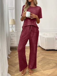 Ribbed Knit Short Sleeve Top and Pants Lounge Set 100100838010625 40 Affordable Fashion Under $100 Jerry's Apparel 