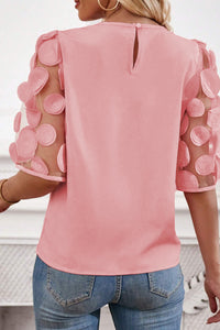 Applique Round Neck Half Sleeve Blouse