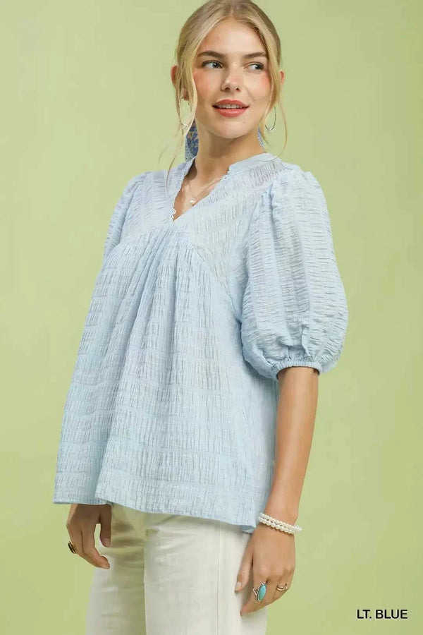 Umgee Textured Puff Sleeve Blouse 100100415851986 49 Affordable Fashion Under $100 Jerry's Apparel 