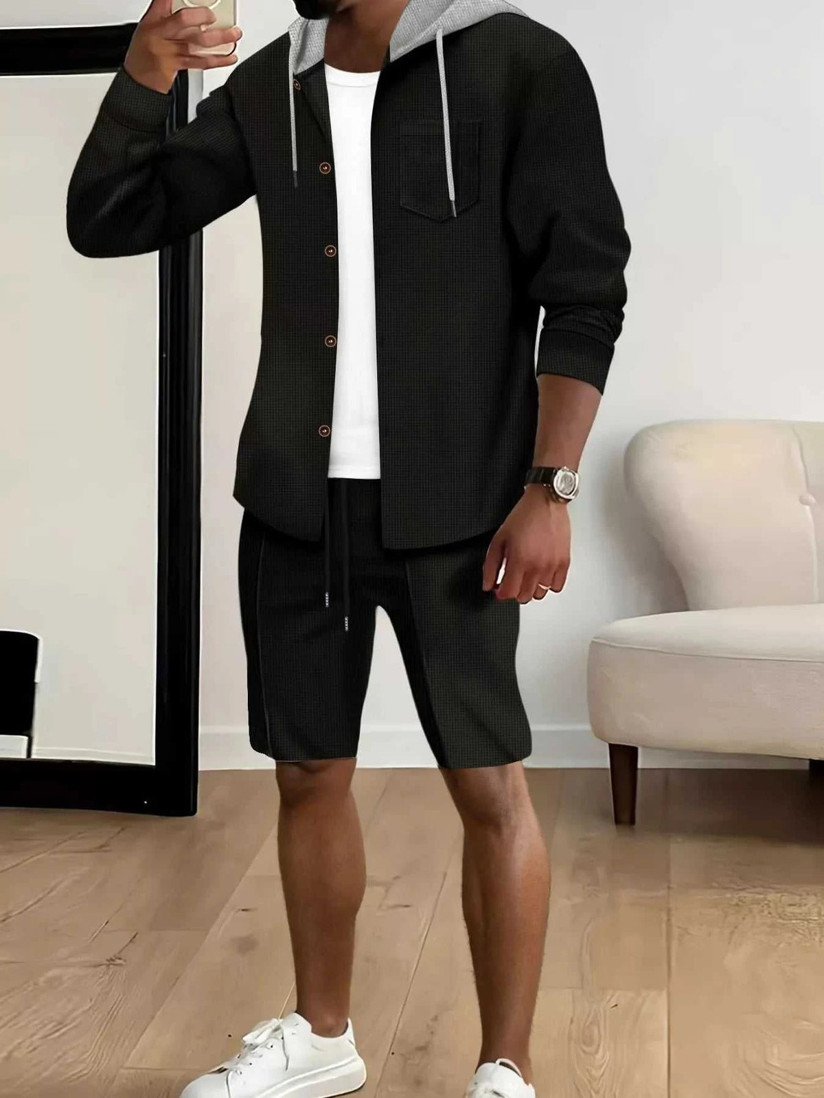 Men's Full Size Casual Hooded Button-Up Top and Shorts Set Plus Size 100400355175188 41 Affordable Fashion Under $100 Jerry's Apparel 