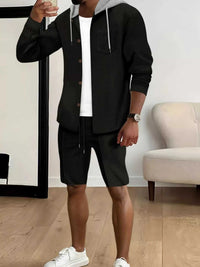 Men's Full Size Casual Hooded Button-Up Top and Shorts Set Plus Size 100400355175188 41 Affordable Fashion Under $100 Jerry's Apparel 