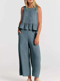 Full Size Ruffled Hem Sleeveless Top and Wide-Leg Pants Set Plus Size 100100048319818 31 Affordable Fashion Under $100 Jerry's Apparel 