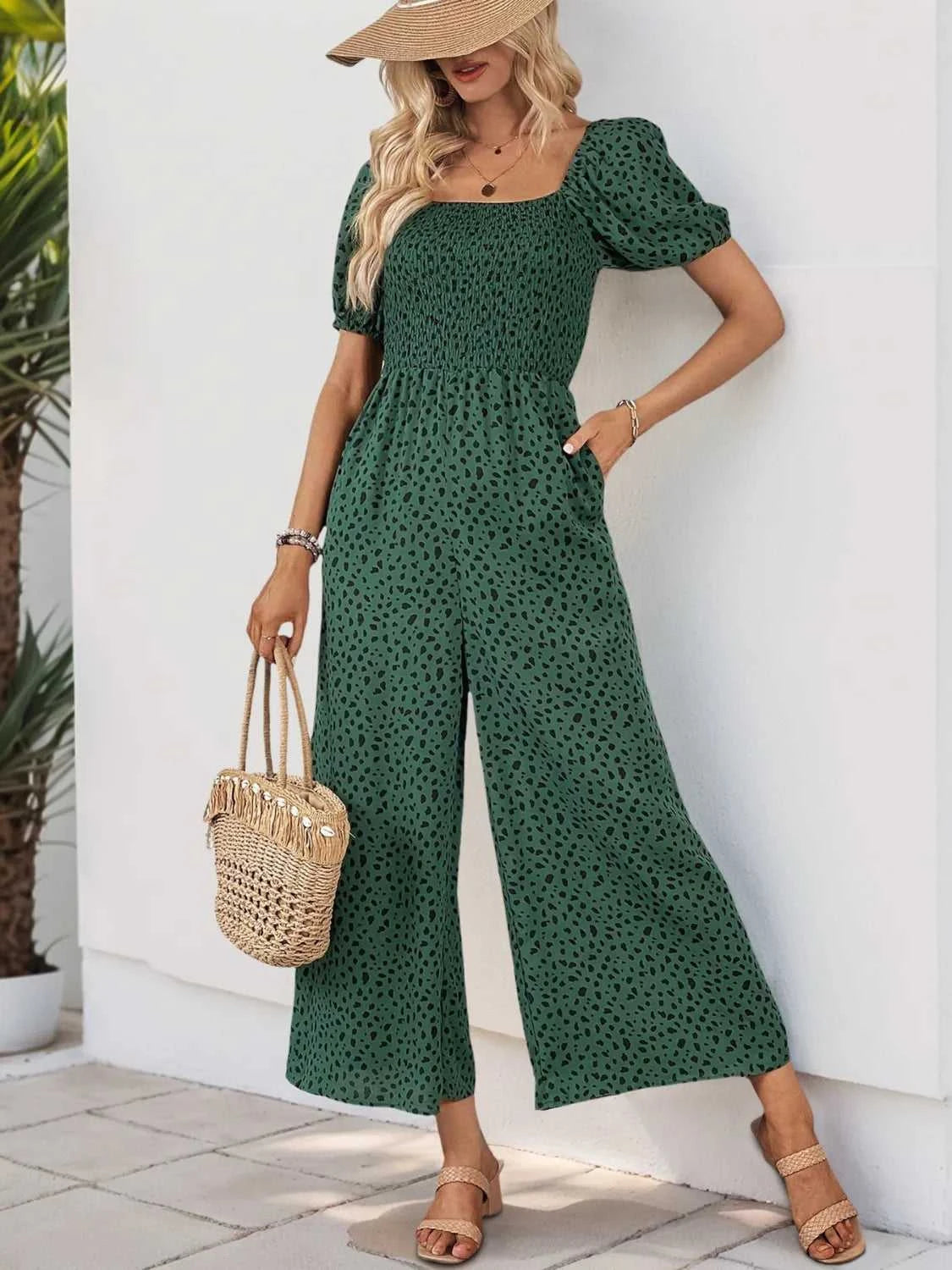 Printed Square Neck Puff Sleeve Jumpsuit 100100346581755 31 Affordable Fashion Under $100 Jerry's Apparel 