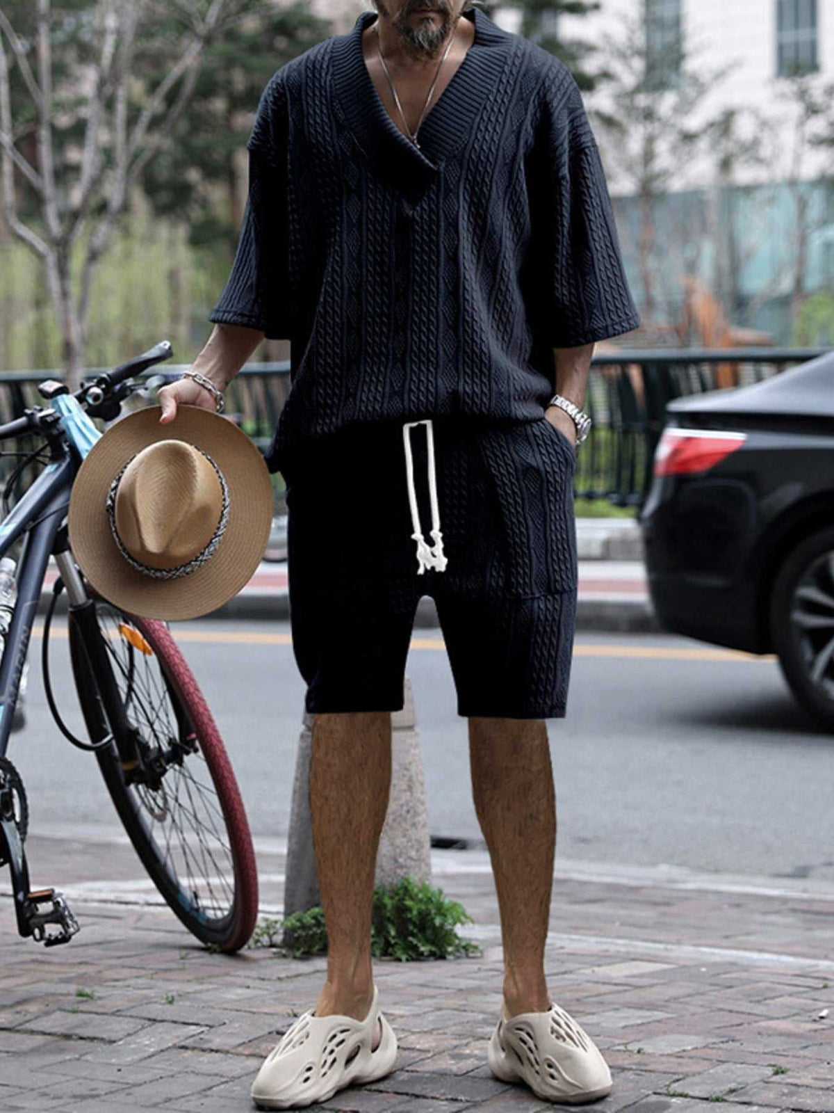 Men's Full Size Casual Knit V-Neck Short Sleeve Top and Shorts Set Plus Size 100400200384867 38 Men's Sets Jerry's Apparel 