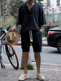 Men's Full Size Casual Knit V-Neck Short Sleeve Top and Shorts Set Plus Size 100400200384867 38 Men's Sets Jerry's Apparel 