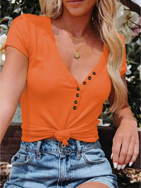 Full Size Casual V-Neck Button Detail T-Shirt Plus Size 100100062434848 26 Affordable Fashion Under $100 Jerry's Apparel 