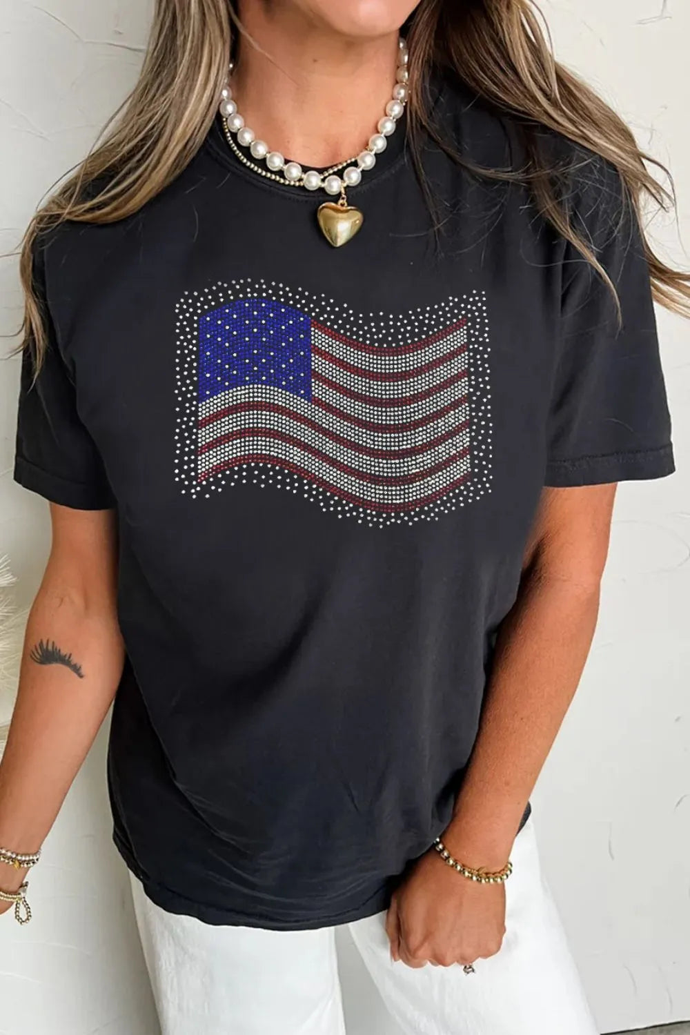 US Flag Round Neck Short Sleeve T-Shirt