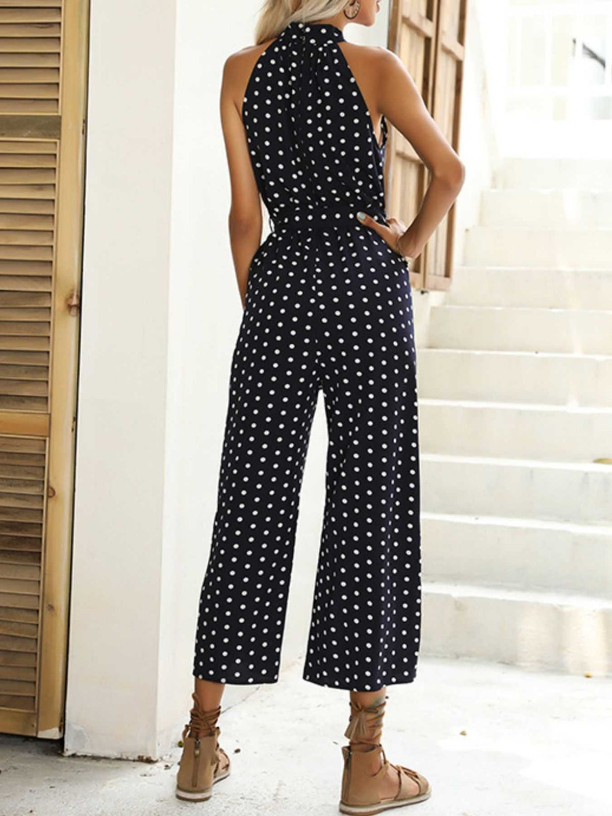Polka Dot Halter Neck Wide Leg Jumpsuit 100100526983113 42 Affordable Fashion Under $100 Jerry's Apparel 