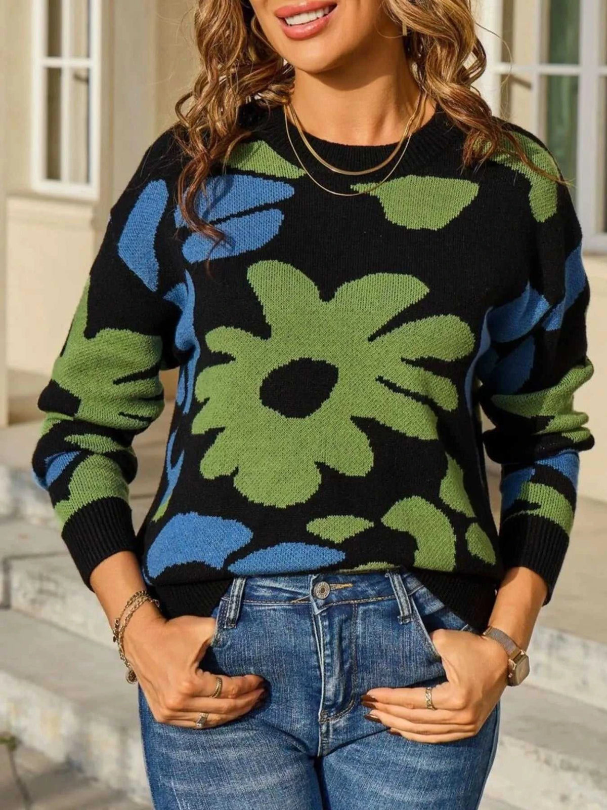Floral Crew Neck Long Sleeve Sweater 100100117125367 47 Affordable Fashion Under $100 Jerry's Apparel 