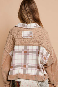 POL Corduroy Jacquard Patchwork Button Up Jacket